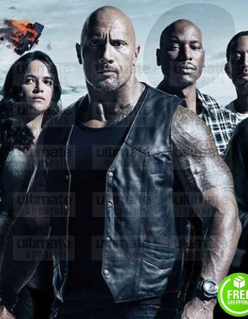 THE FATE OF THE FURIOUS DWAYNE JOHNSON (HOBBS) BLACK LEATHER VEST