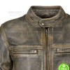 MEN'S CAFE RACER TRIPLE STITCHED GREEN DISTRESSED LEATHER JACKET MEN'S CAFE RACER TRIPLE STITCHED GREEN DISTRESSED LEATHER JACKET