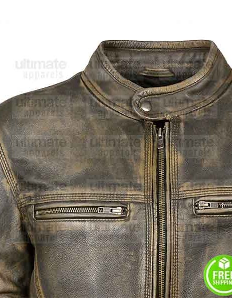 MEN'S CAFE RACER TRIPLE STITCHED GREEN DISTRESSED LEATHER JACKET MEN'S CAFE RACER TRIPLE STITCHED GREEN DISTRESSED LEATHER JACKET