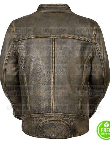 MEN'S CAFE RACER TRIPLE STITCHED GREEN DISTRESSED LEATHER JACKET MEN'S CAFE RACER TRIPLE STITCHED GREEN DISTRESSED LEATHER JACKET