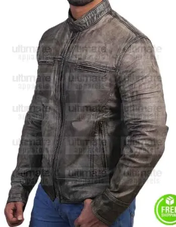 CAFE RACER TRIPLE STITCHED BLACK DISTRESSED LEATHER JACKET