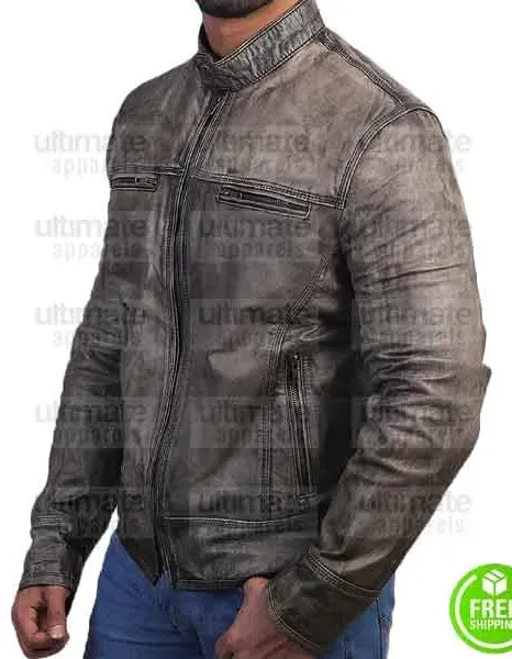 CAFE RACER TRIPLE STITCHED BLACK DISTRESSED LEATHER JACKET CAFE RACER TRIPLE STITCHED BLACK DISTRESSED LEATHER JACKET