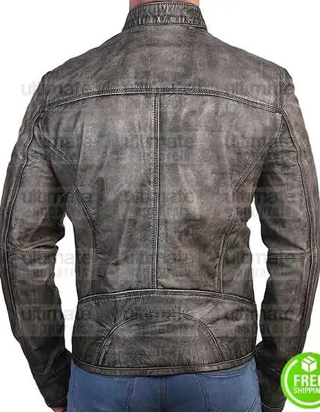 CAFE RACER TRIPLE STITCHED BLACK DISTRESSED LEATHER JACKET CAFE RACER TRIPLE STITCHED BLACK DISTRESSED LEATHER JACKET