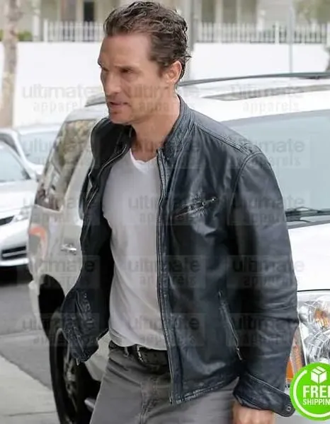 TRUE DETECTIVE MATTHEW MCCONAUGHEY (RUST COHLE) BLACK LEATHER JACKET