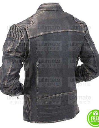 MEN'S CAFE RACER VINTAGE  BLACK DISTRESSED MOTO LEATHER JACKET
