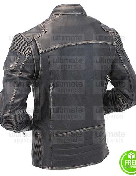 MEN'S CAFE RACER VINTAGE  BLACK DISTRESSED MOTO LEATHER JACKET