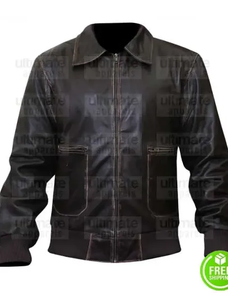 SLIM FIT VINTAGE BROWN LEATHER BOMBER JACKET SLIM FIT VINTAGE BROWN LEATHER BOMBER JACKET