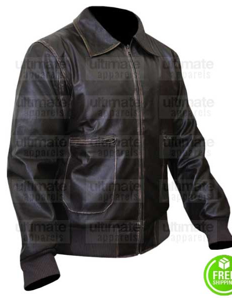 SLIM FIT VINTAGE BROWN LEATHER BOMBER JACKET