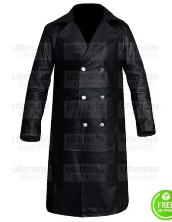 WW2 GERMAN BLACK LEATHER TRENCH COAT