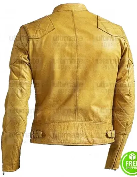 YELLOW CAFE RACER VINTAGE BIKER LEATHER JACKET YELLOW CAFE RACER VINTAGE BIKER LEATHER JACKET