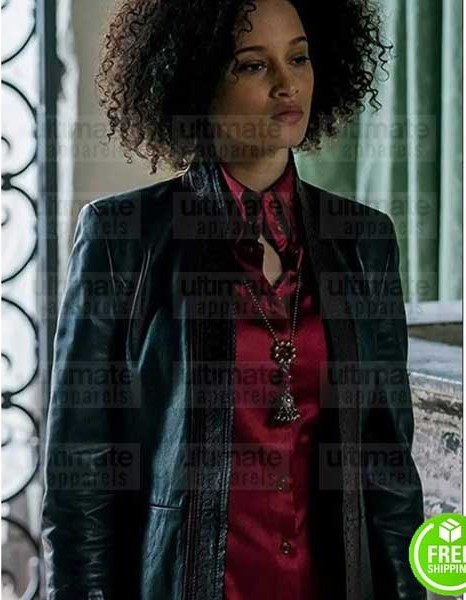 A DISCOVERY OF WITCHES ELARICA JOHNSON (JULIETTE DURAND) BLACK LEATHER JACKET A DISCOVERY OF WITCHES ELARICA JOHNSON (JULIETTE DURAND) BLACK LEATHER JACKET