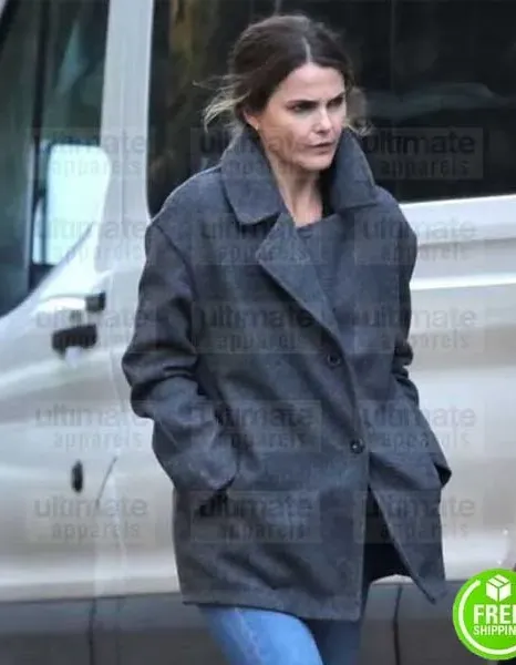 ANTLERS KERI RUSSELL (JULIA MEADOWS) GREY WOOL COAT ANTLERS KERI RUSSELL (JULIA MEADOWS) GREY WOOL COAT