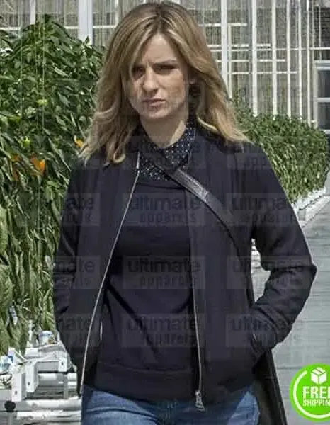 BLACK MIRROR KELLY MACDONALD (KARIN PARKE) BLACK BOMBER COTTON JACKET BLACK MIRROR KELLY MACDONALD (KARIN PARKE) BLACK BOMBER COTTON JACKET