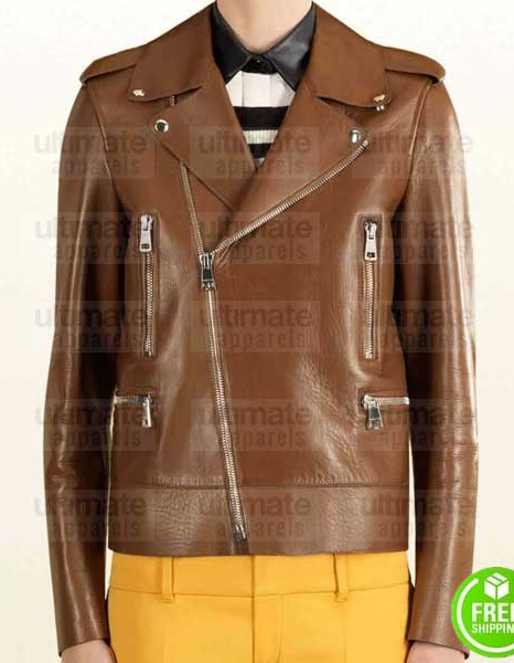 BLAKE LIVELY BROWN BIKER LEATHER JACKET BLAKE LIVELY BROWN BIKER LEATHER JACKET