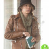 BLAKE LIVELY BROWN BIKER LEATHER JACKET BLAKE LIVELY BROWN BIKER LEATHER JACKET
