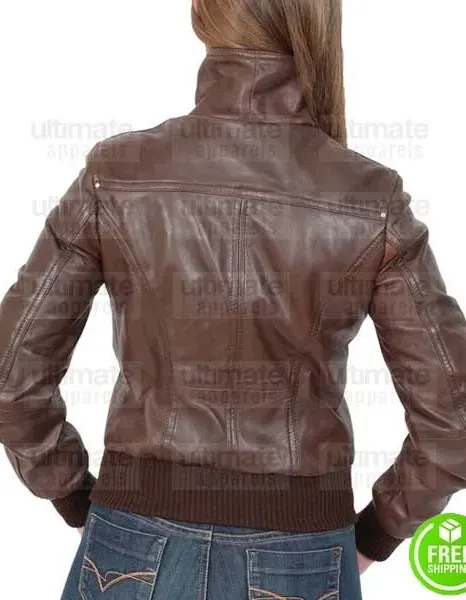 WOMEN'S BROWN LEATHER BOMBER JACKET WOMEN'S BROWN LEATHER BOMBER JACKET