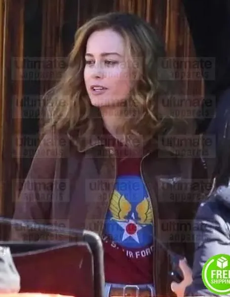 CAPTAIN MARVEL BRIE LARSON AVIATOR FLIGHT BROWN JACKET CAPTAIN MARVEL BRIE LARSON AVIATOR FLIGHT BROWN JACKET