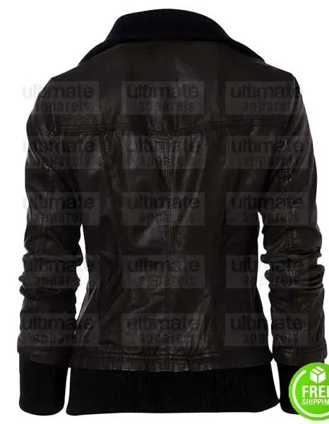 DOUBLE COLLAR BOMBER LEATHER JACKET