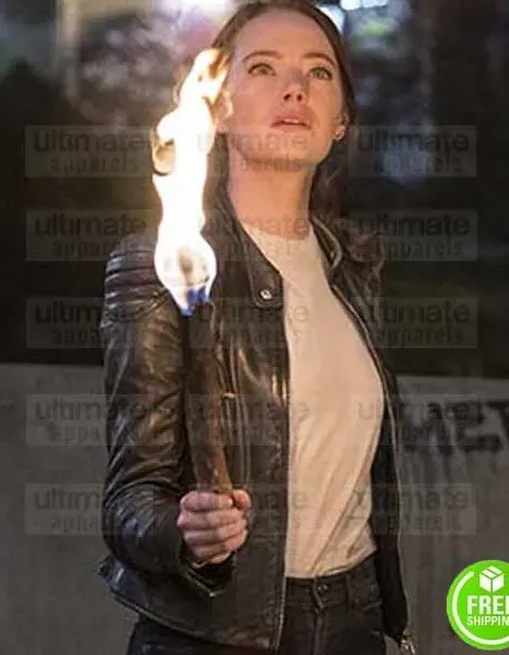 ZOMBIELAND DOUBLE TAP EMMA STONE (WICHITA) BLACK LEATHER JACKET