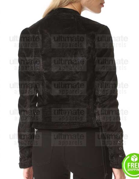 LACEY BLACK SLIM-FIT BIKER VELVET JACKET 
