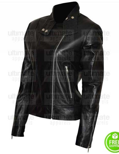 FRINGE ANNA TORV (OLIVIA DUNHAM) BLACK BIKER JACKET