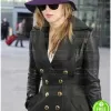 JENNIFER LAWRENCE TRENCH BLACK LEATHER COAT JENNIFER LAWRENCE TRENCH BLACK LEATHER COAT
