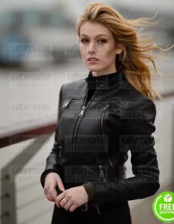 KATHERINE MCNAMARA BLACK LEATHER JACKET