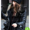 KEIRA KNIGHTLEY BLACK SHEARLING LEATHER JACKET KEIRA KNIGHTLEY BLACK SHEARLING LEATHER JACKET