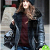 KEIRA KNIGHTLEY BLACK SHEARLING LEATHER JACKET KEIRA KNIGHTLEY BLACK SHEARLING LEATHER JACKET