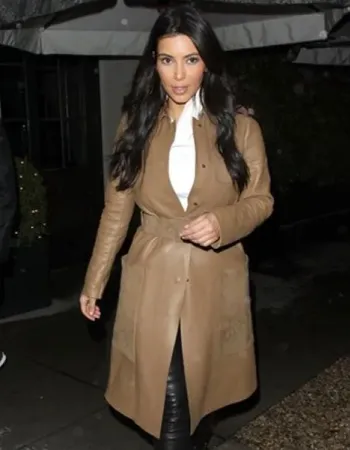 KIM KARDASHIAN BEIGE LEATHER TRENCH COAT