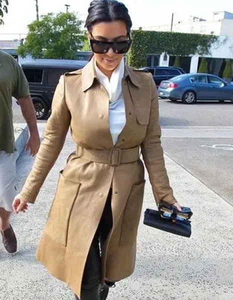 KIM KARDASHIAN BEIGE LEATHER TRENCH COAT