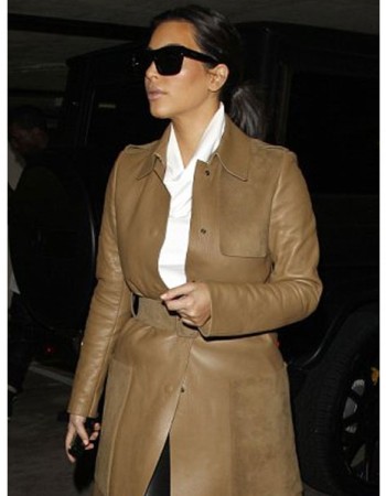 KIM KARDASHIAN BEIGE LEATHER TRENCH COAT KIM KARDASHIAN BEIGE LEATHER TRENCH COAT