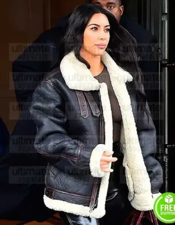 KIM KARDASHIAN BLACK SHEARLING LEATHER JACKET