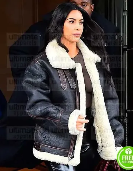 KIM KARDASHIAN BLACK SHEARLING LEATHER JACKET