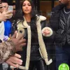 KIM KARDASHIAN BLACK SHEARLING LEATHER JACKET