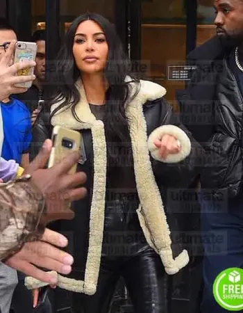 KIM KARDASHIAN BLACK SHEARLING LEATHER JACKET