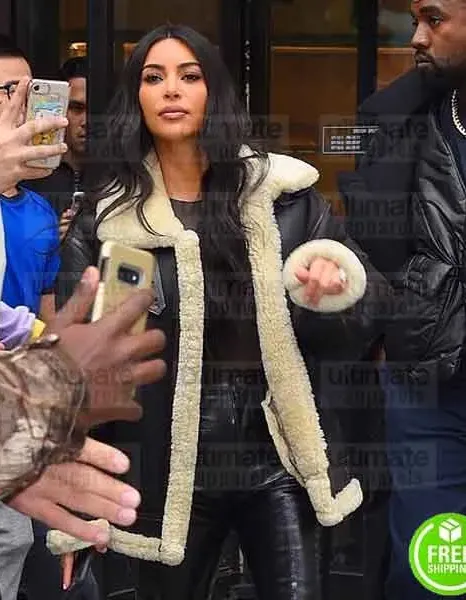 KIM KARDASHIAN BLACK SHEARLING LEATHER JACKET