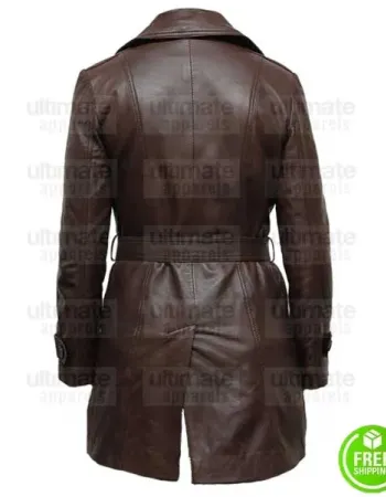 WOMEN'S LONG BROWN LEATHER JACKET