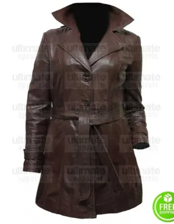 WOMEN'S LONG BROWN LEATHER JACKET