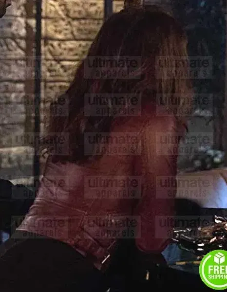 LUCIFER LESLEY-AAN BRANDT (MAZIKEEN) MAROON LEATHER JACKET LUCIFER LESLEY-AAN BRANDT (MAZIKEEN) MAROON LEATHER JACKET