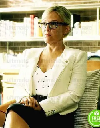 LUCIFER RACHAEL HARRIS (LINDA MARTIN) WHITE BIKER LEATHER JACKET