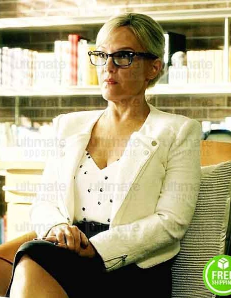 LUCIFER RACHAEL HARRIS (LINDA MARTIN) WHITE BIKER LEATHER JACKET