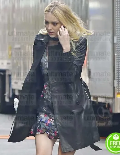 OCEAN'S 8 DAKOTA FANNING (PENELOPE STERN) BLACK LEATHER COAT OCEAN'S 8 DAKOTA FANNING (PENELOPE STERN) BLACK LEATHER COAT
