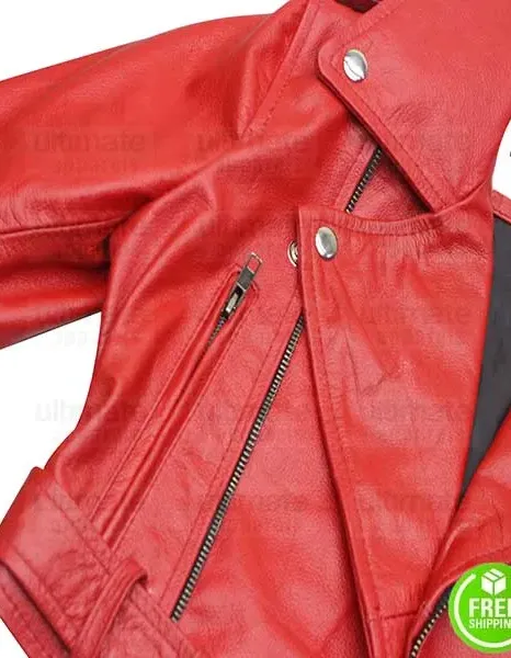BEBE REXHA RED CROPPED BIKER LEATHER JACKET BEBE REXHA RED CROPPED BIKER LEATHER JACKET