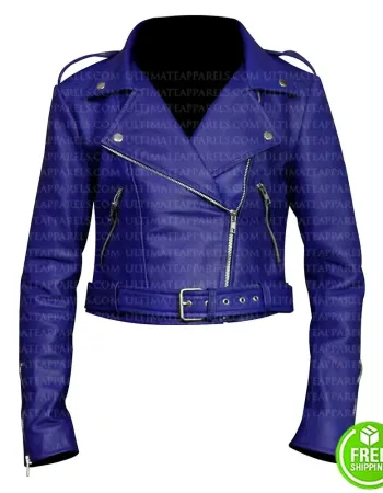 ROYAL BLUE CROPPED BIKER JACKET