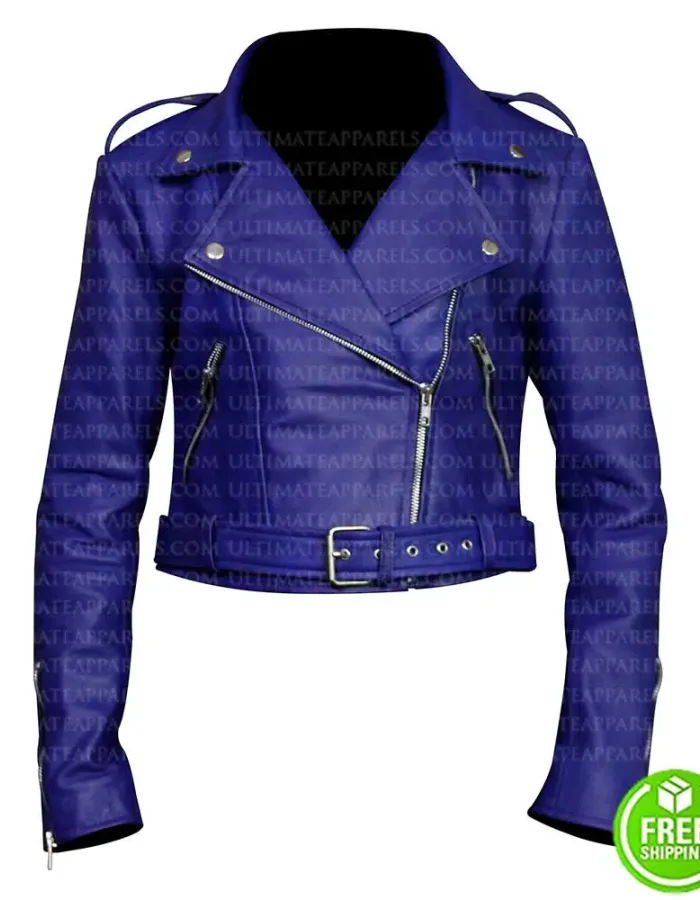 ROYAL BLUE CROPPED BIKER JACKET ROYAL BLUE CROPPED BIKER JACKET