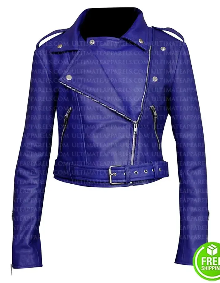 ROYAL BLUE CROPPED BIKER JACKET ROYAL BLUE CROPPED BIKER JACKET