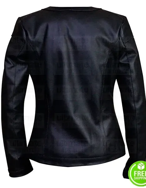 WOMEN'S COLLARLESS BLACK LEATHER JACKET WOMEN'S COLLARLESS BLACK LEATHER JACKET