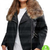 WOMEN'S PLUS SIZE FUR COLLAR LEATHER JACKET 