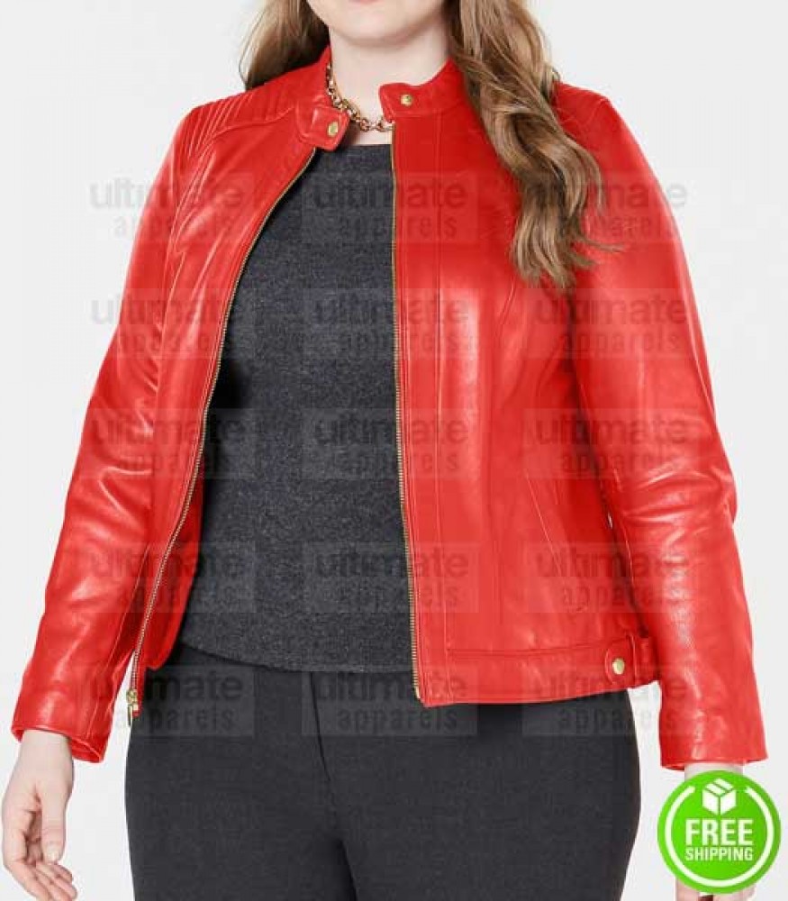 Women's Red Faux Leather Jackets Lapel Zipper Biker Coat with Belt at  Amazon Women's Coats Shop